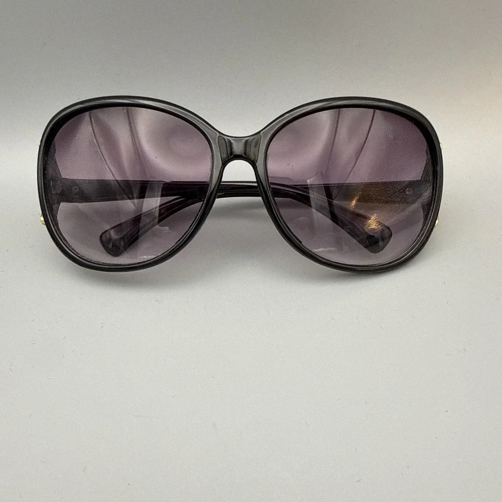Oversized Round Black Sunglasses Gold Sculptural Temple Purple Gradient Lens HOT